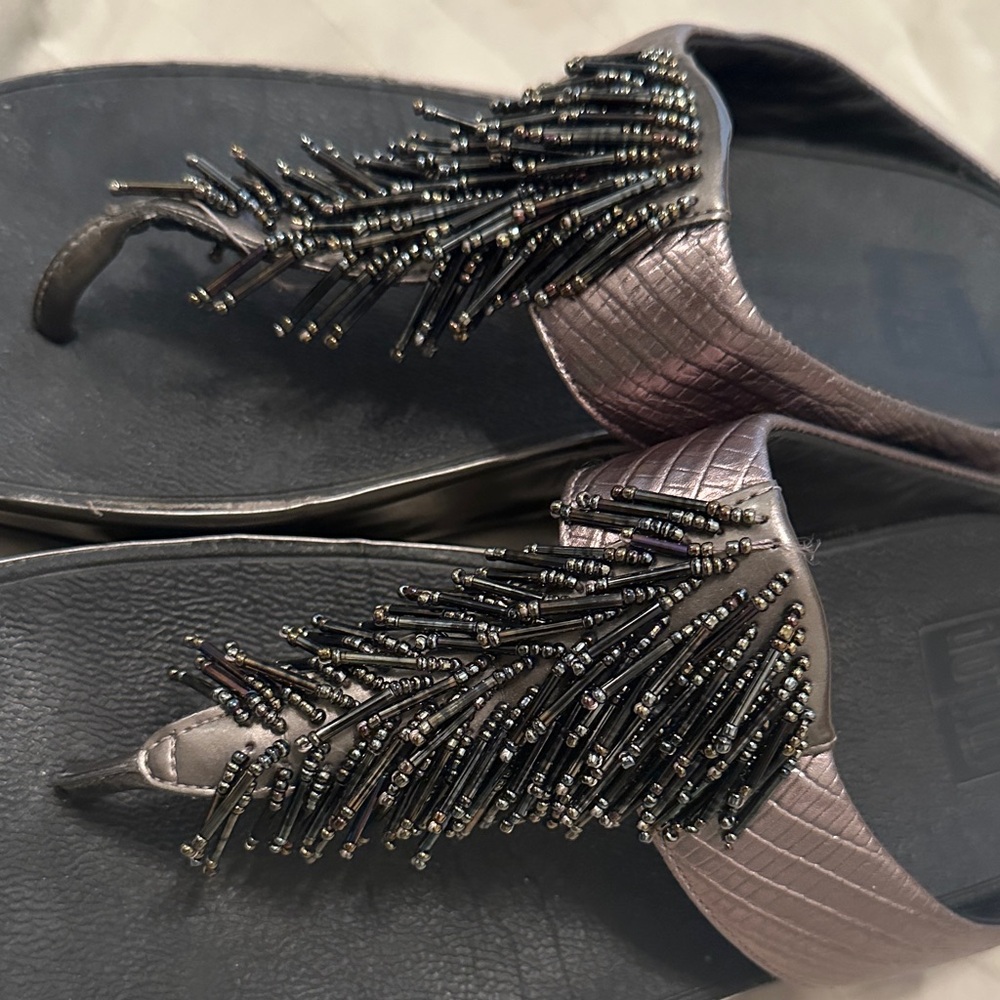 Elegant Pewter Beaded Women Sandals - Picture 4 of 4